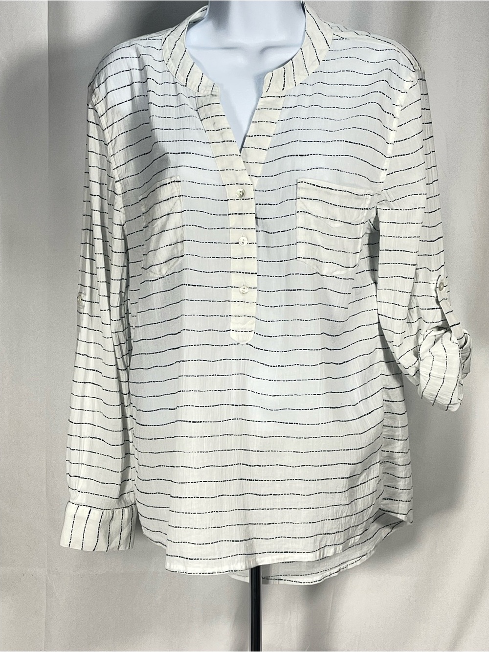 Carve Designs White Long-Sleeve Teal Striped Organic Cotton Lightweight Tunic